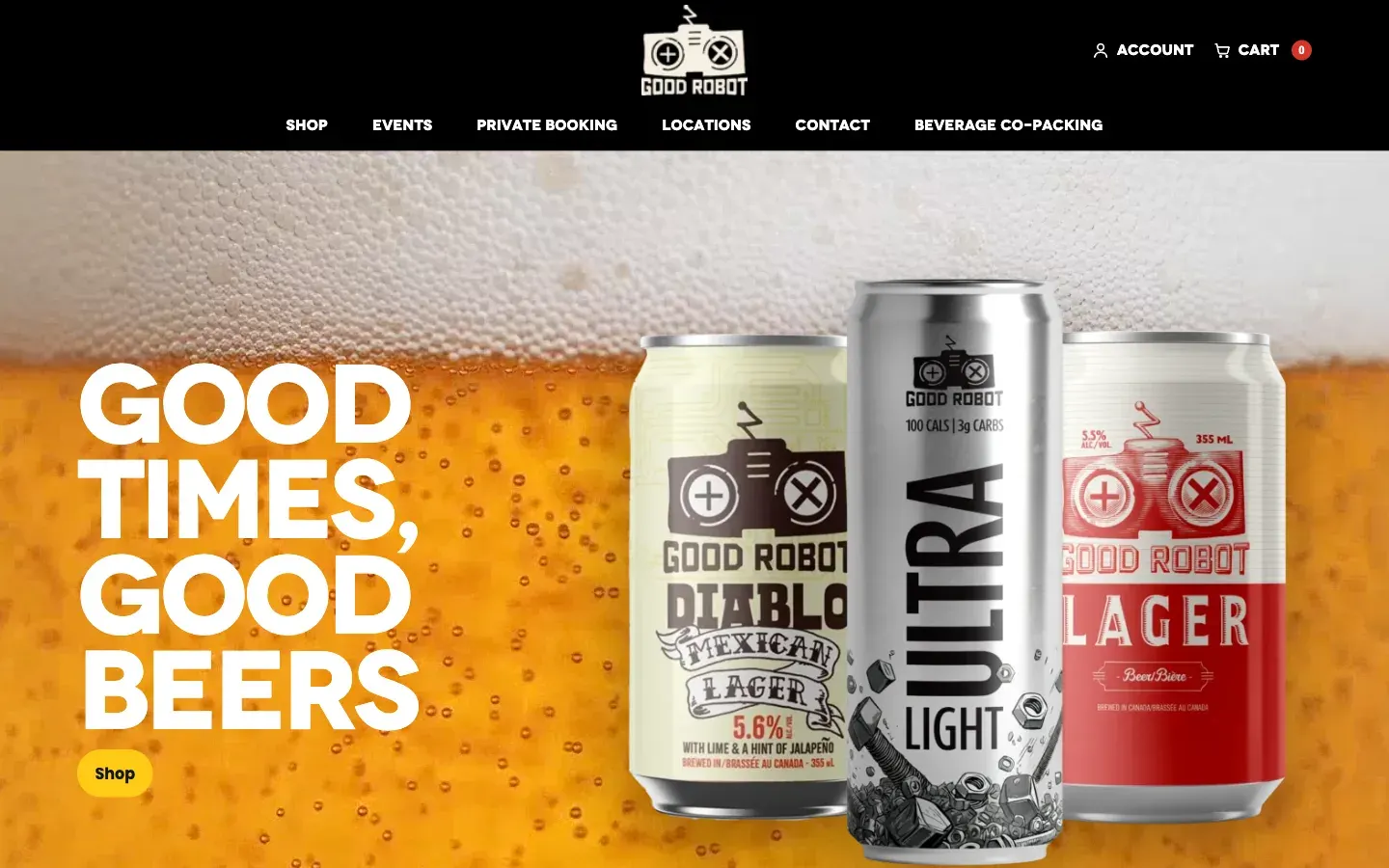 The new Good Robot homepage, with Shop first