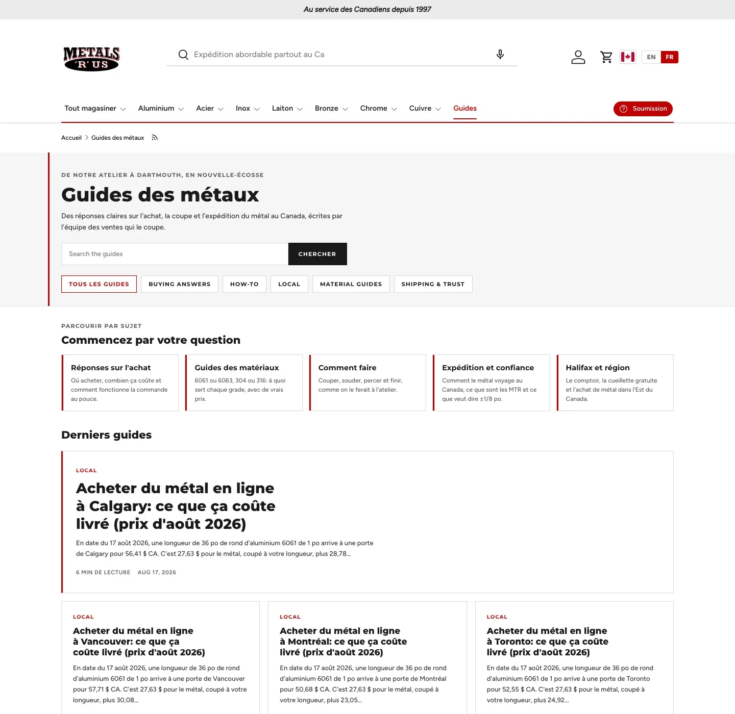 The Metal Guides index in Quebec French